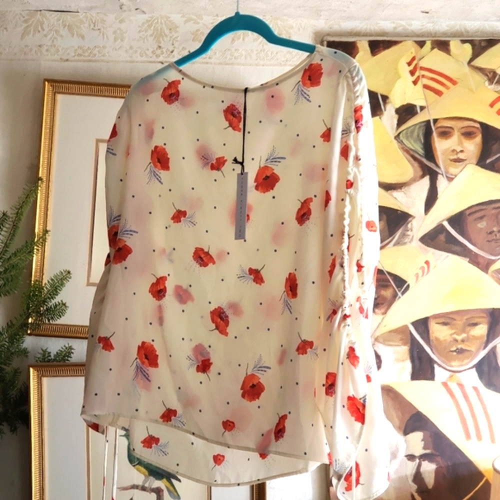 REVOLVE 🌹Three Eighty Two FLoral Red PoppY Blouse Cora Top NWT Sz S